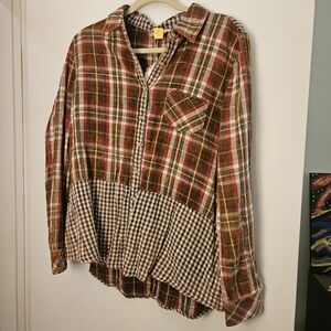 *NWT* Hem & Thread Brown and Red Plaid Long-Sleeved Shirt Size L